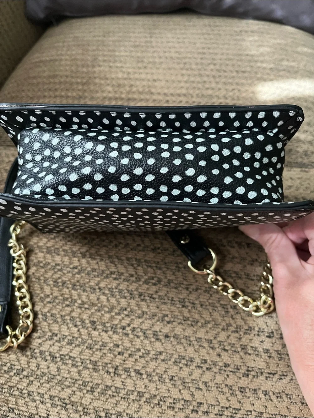 Betsey Johnson Pink, Black and White Polka Dot Crossbody Bag with Gold Hardware